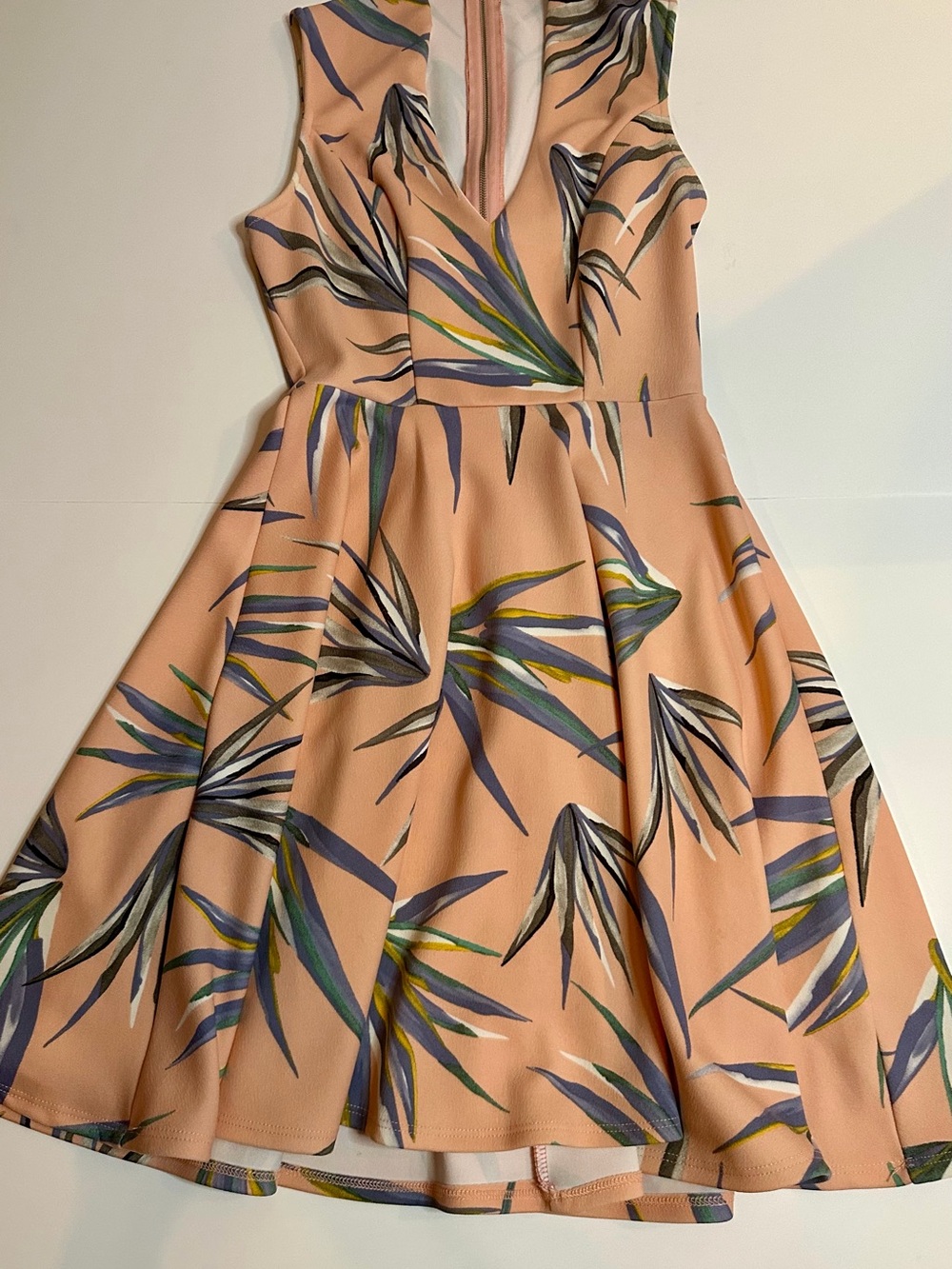 Soprano Peach and Navy Tropical Fit & Flare Dress